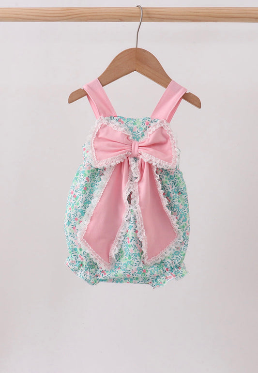 Pink Bow Floral Bubble Romper
