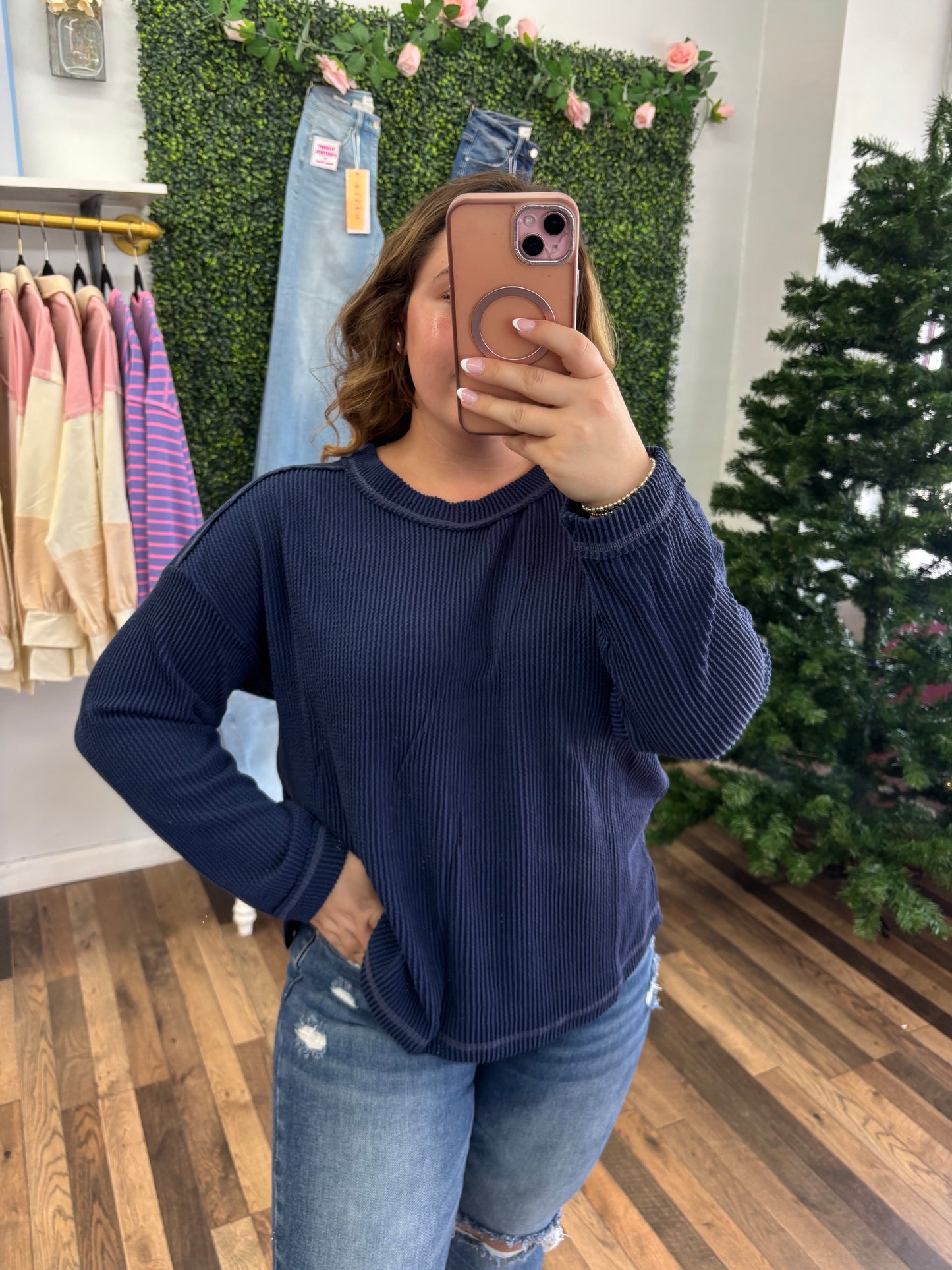Navy Ribbed Everyday Long Sleeve