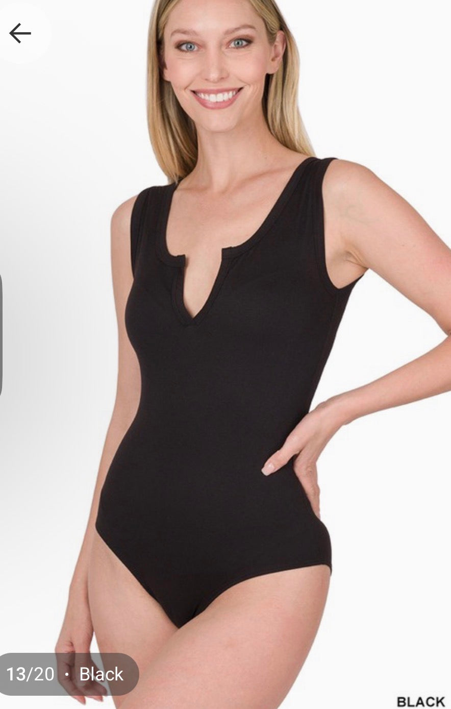 Black Split Neck Bodysuit