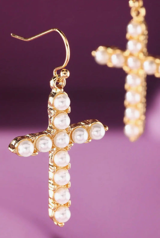 Cross Pearl Earrings