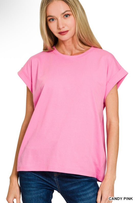 Candy Pink Rolled Boyfriend Tee