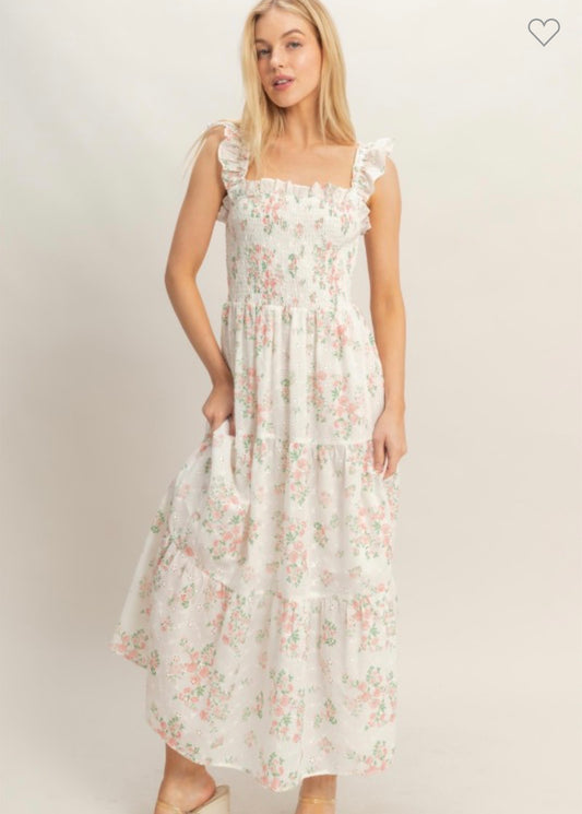Smocked Floral Ruffle Strap Dress