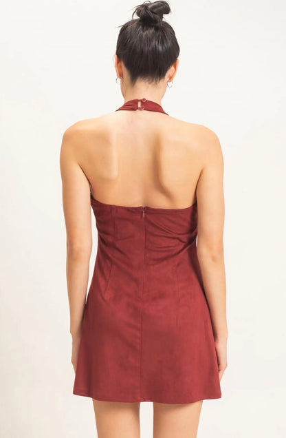 Suede V-Neck Halter Dress