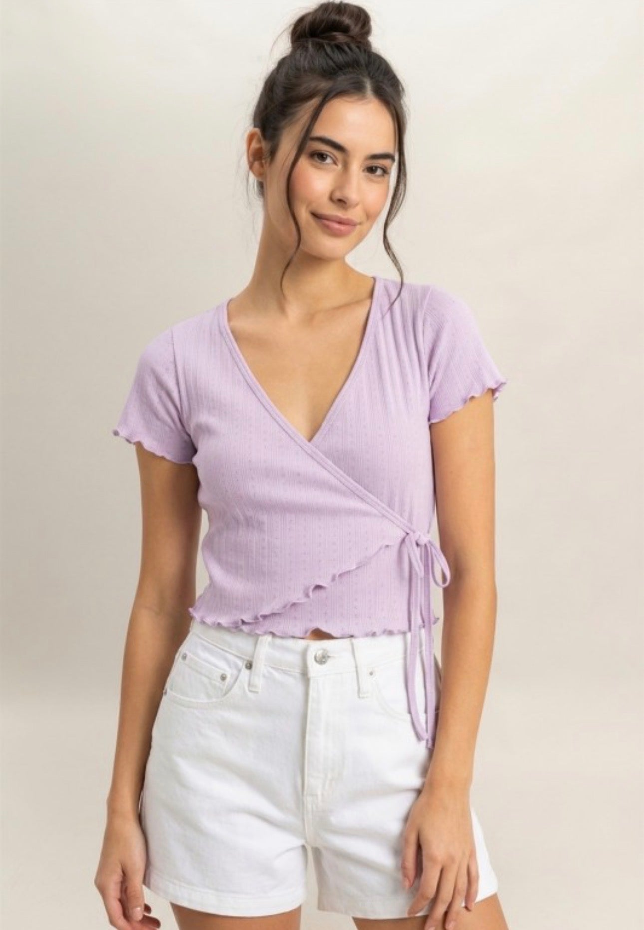 Lavender Tie Front Wrap Top
