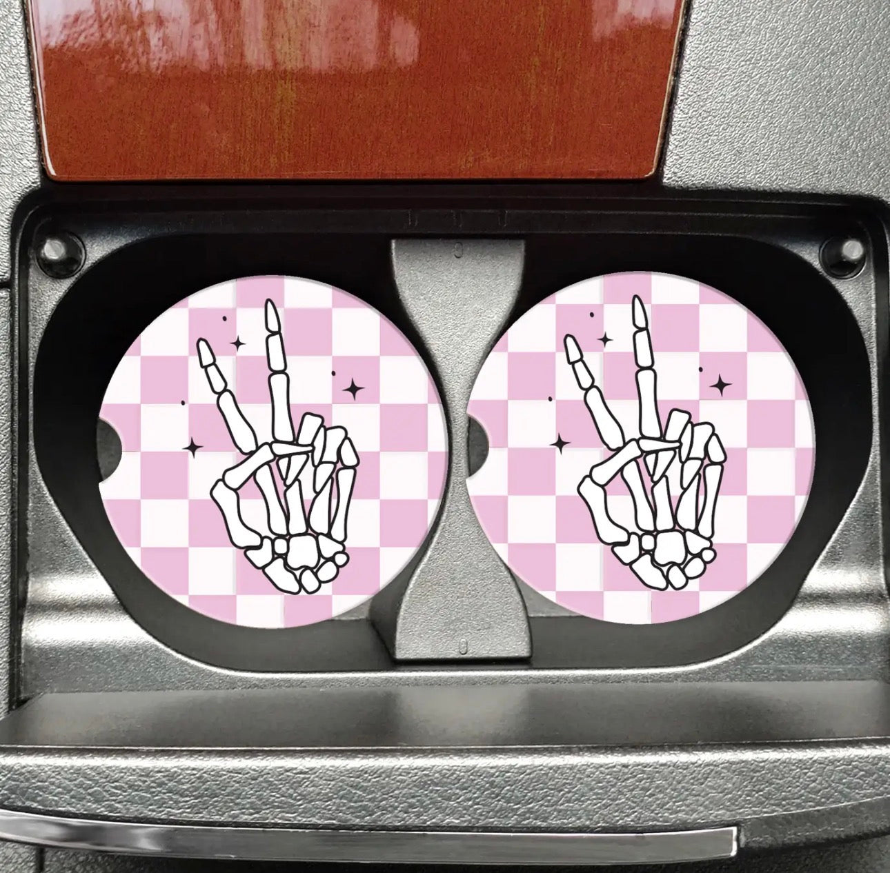 Peace Sign Skeleton Car Coasters