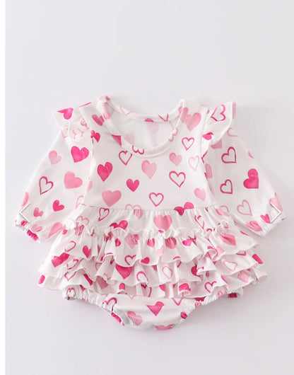White Heart Pink Valentine Baby Romper