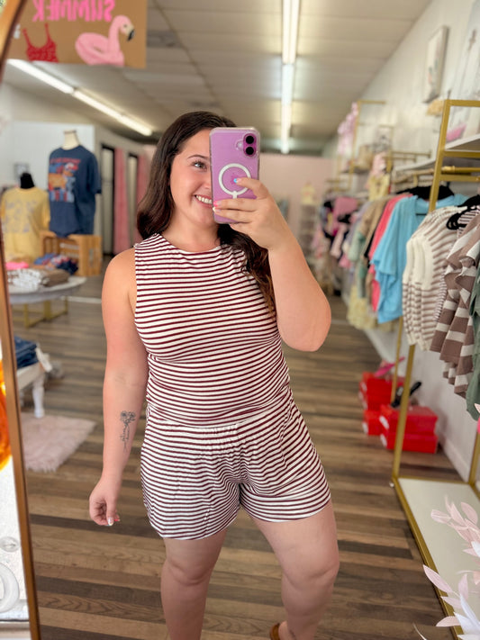 Red Striped Tank & Shorts Set