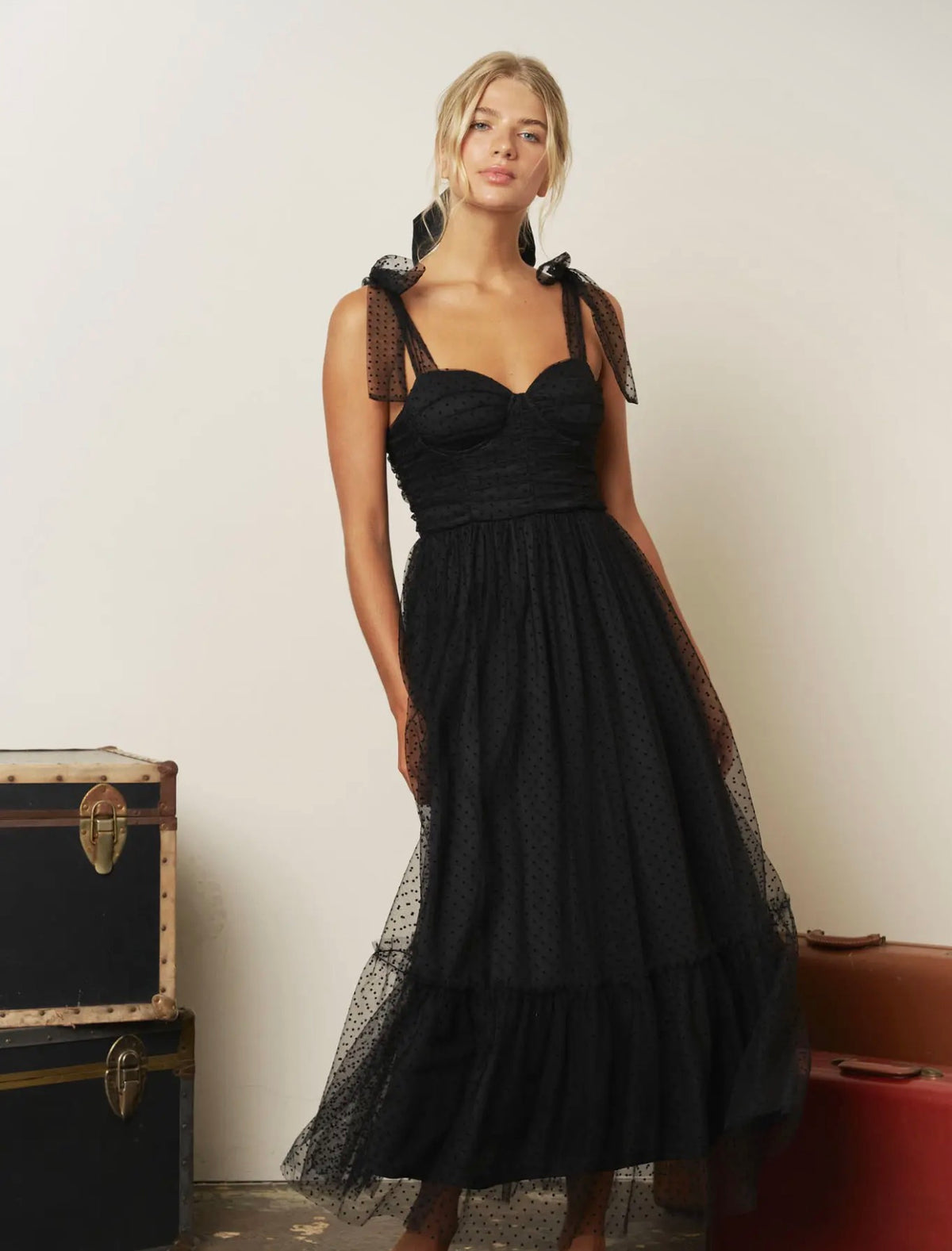 Polka Dot Tulle Midi Dress