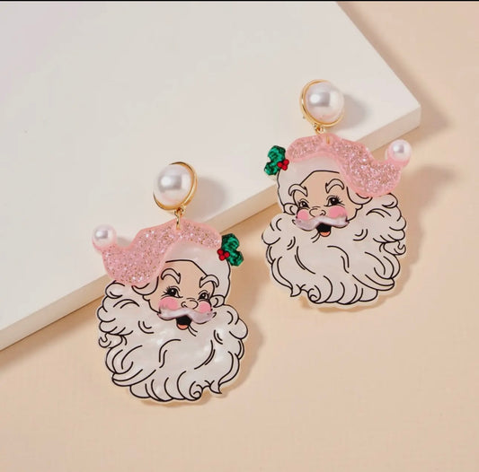 Pink Santa Earrings