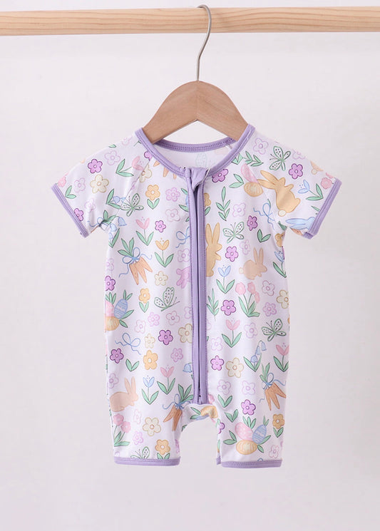 Purple Bunny Floral Romper