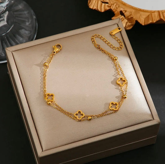18K Stainless Steel Tarnish Free Clover Bracelet
