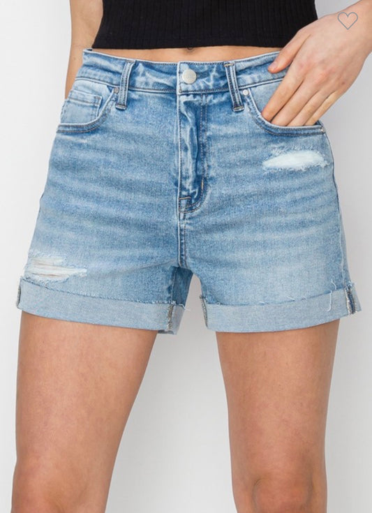High Rise Light Cuffed Shorts