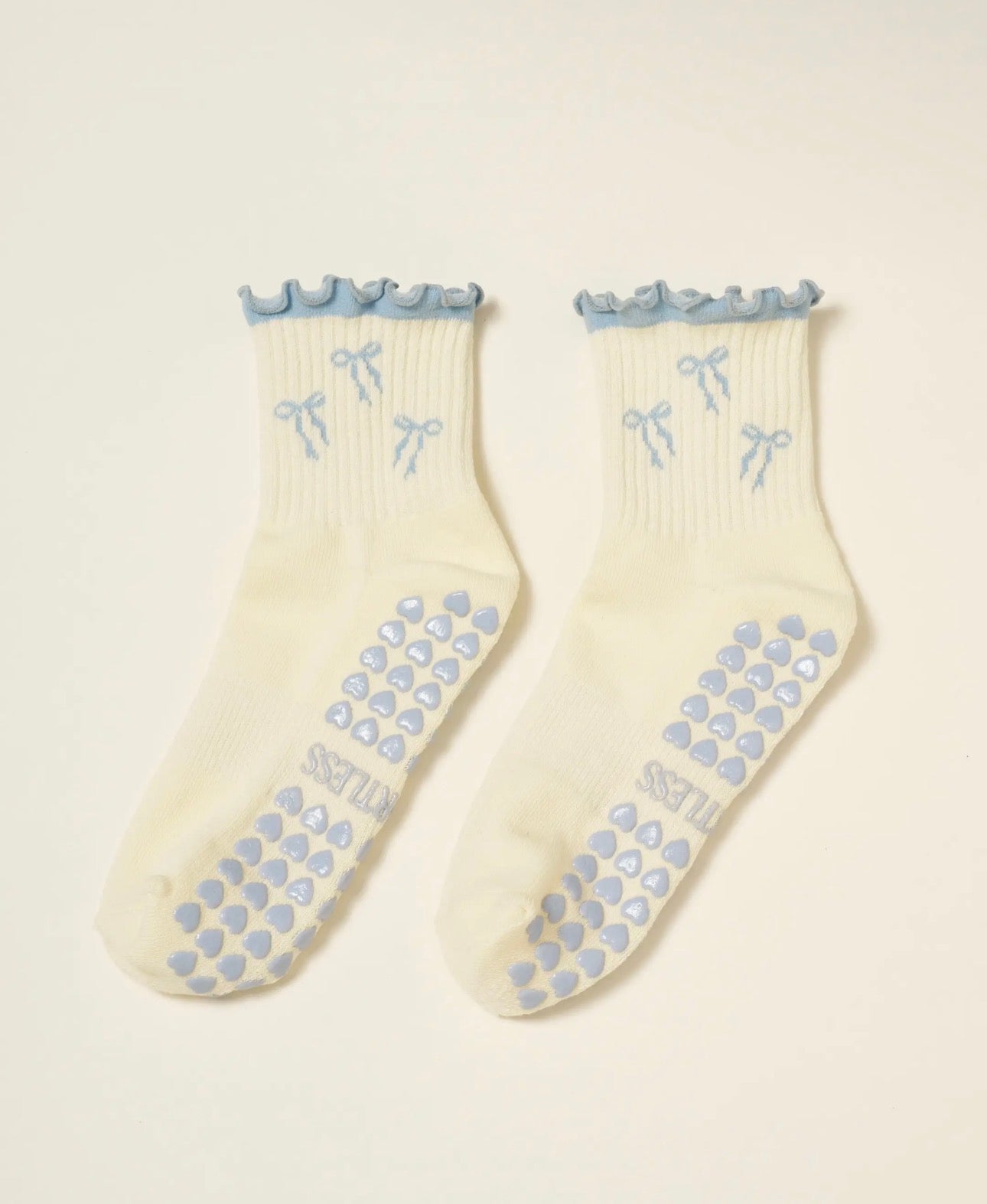 Dusty Blue Bow Pilates Socks