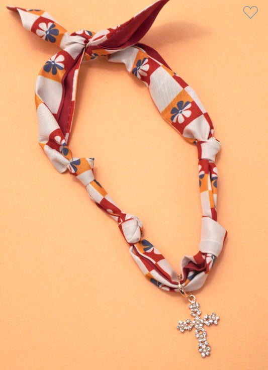 Orange Floral Cross Scarf