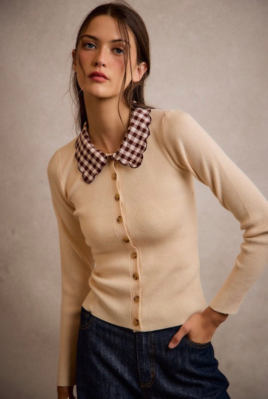 Cream Scalloped Knit Top