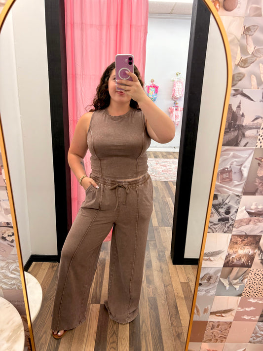 Brown Mineral Wash Pants Set