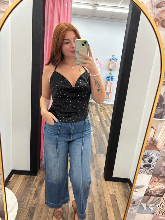 High Rise Wide Leg Denim Pants