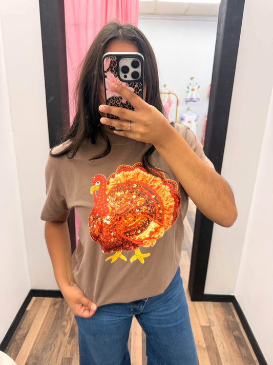 Faux Sequin Turkey Tee