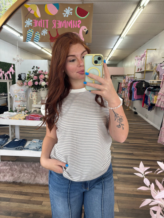 Grey Striped Contrast Top