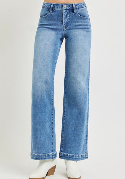 Tummy Control Medium Mid Rise Wide Leg Jeans