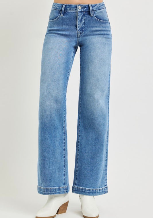 Tummy Control Medium Mid Rise Wide Leg Jeans