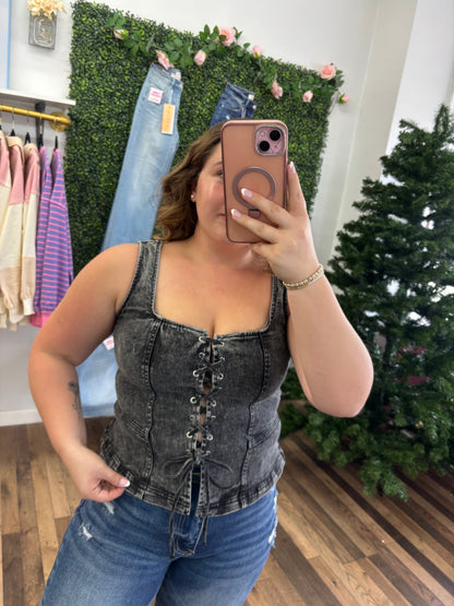 Lace Up Denim Top