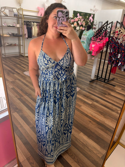 Blue Tropical Halter & Skirt Set