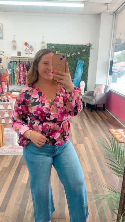 Black Fuchsia Pepplum Blouse