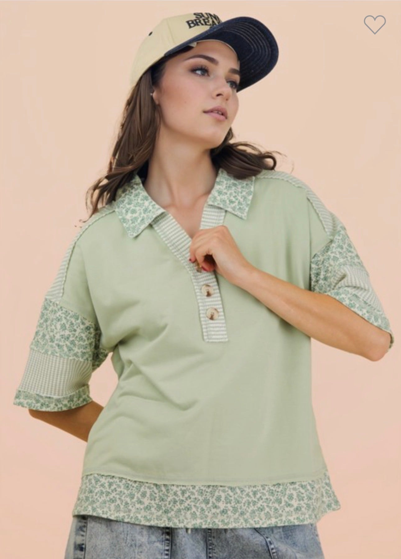 Sage Floral Stripe Oversized Top