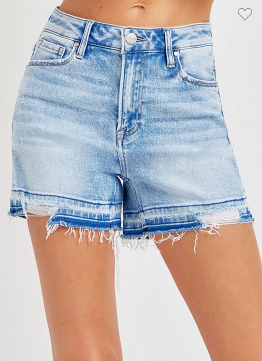 High Rise Distressed Hem Shorts