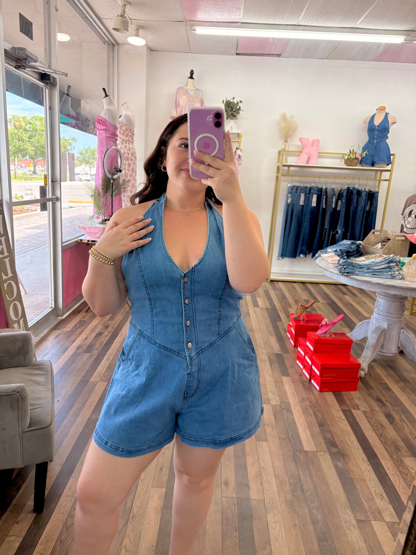 Denim Halter Romper