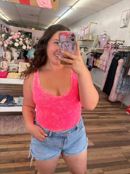 2 way Pink Washed Ribbed Tank