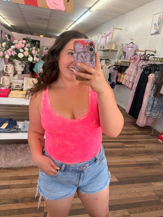 2 way Pink Washed Ribbed Tank
