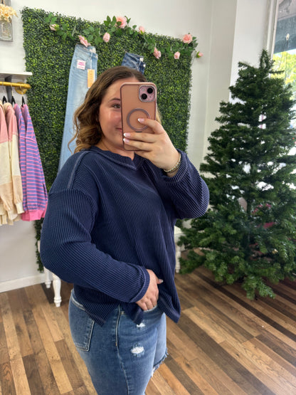 Navy Ribbed Everyday Long Sleeve