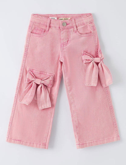 Girls Pink Bow Denim Pants