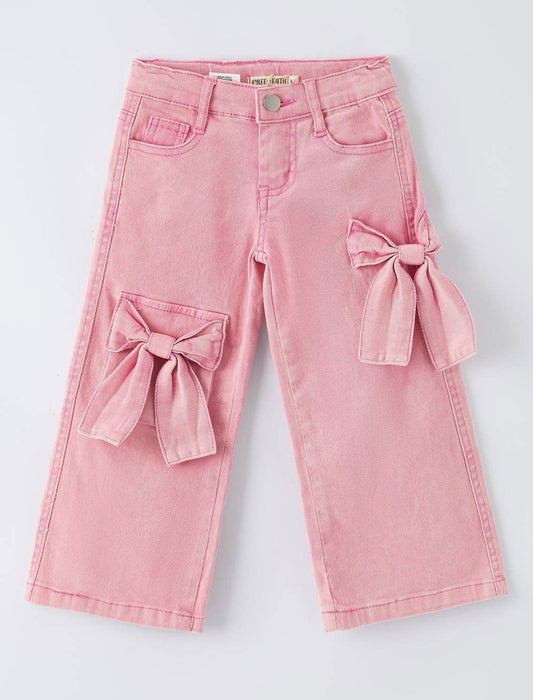 Girls Pink Bow Denim Pants