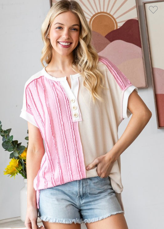Color block Textured Pink Top