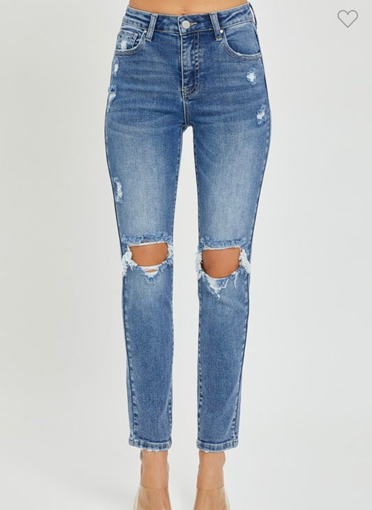 High Rise Distressed Skinny Jeans
