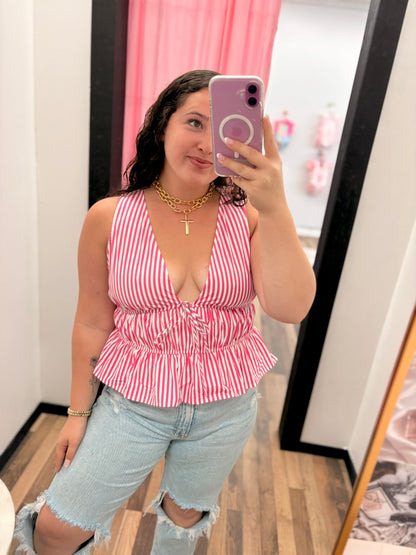 Pink Striped Peplum Top