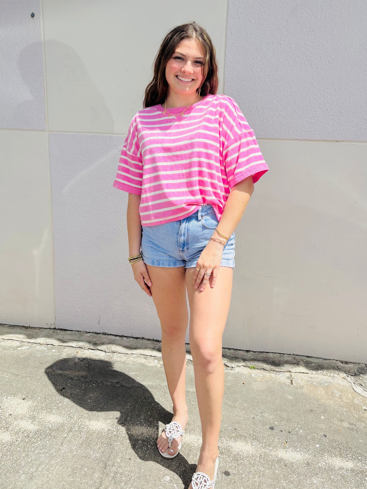Pink Oversized Stripe Knit Top