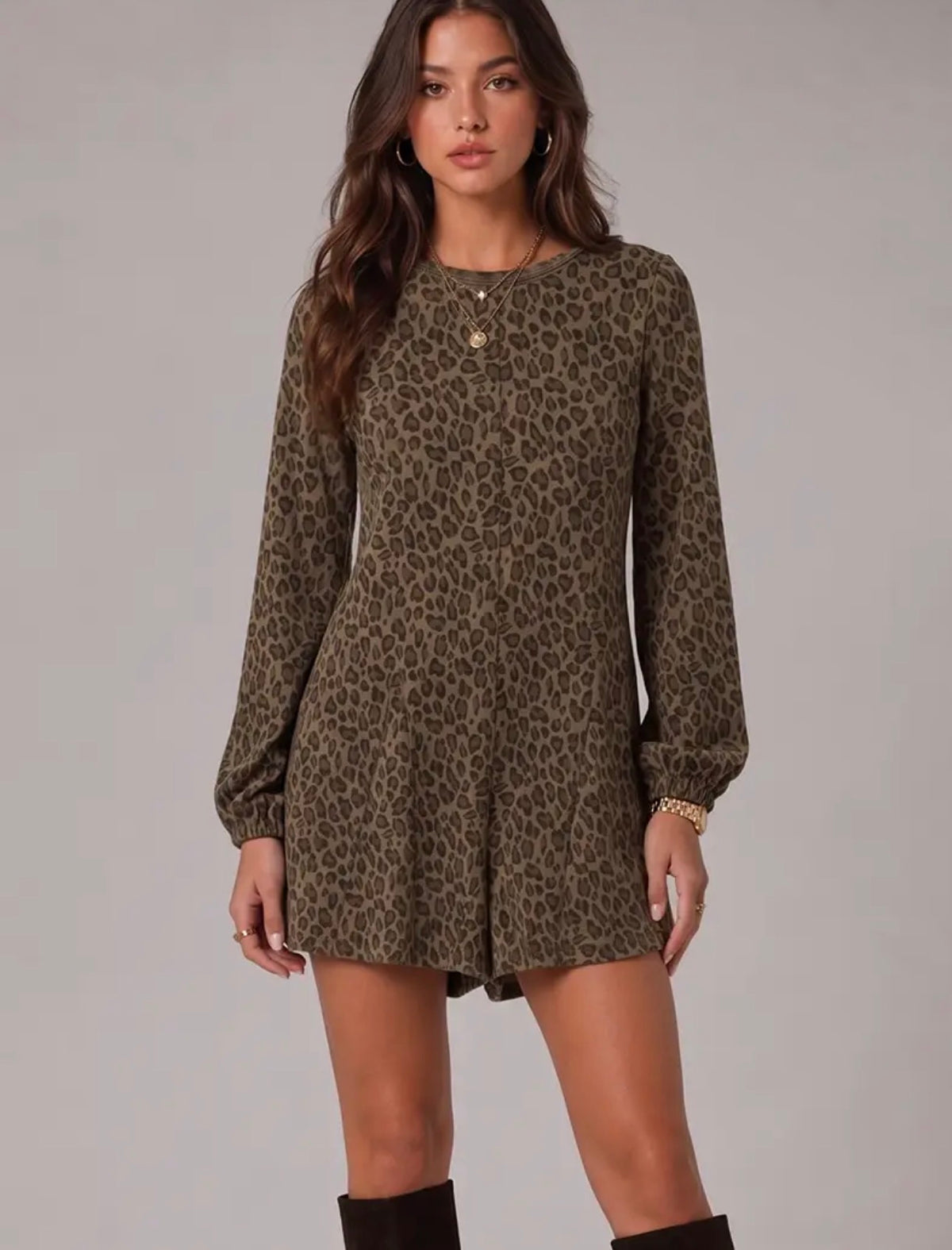 Leopard Long Sleeve Romper
