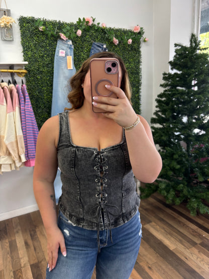 Lace Up Denim Top