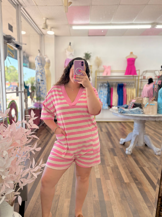 Pink Striped Casual Romper