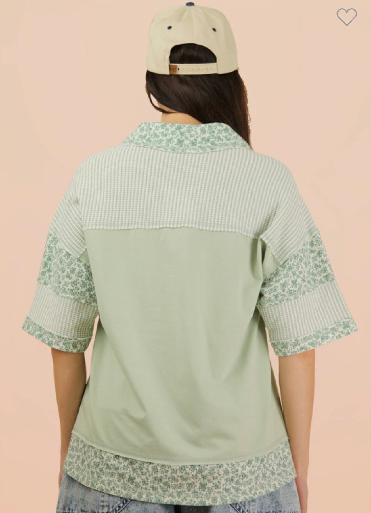 Sage Floral Stripe Oversized Top
