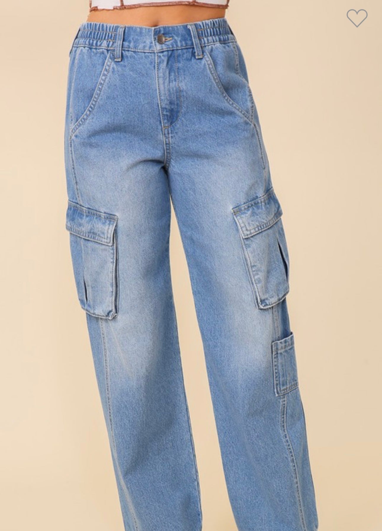 High Waisted Denim Cargo Pants