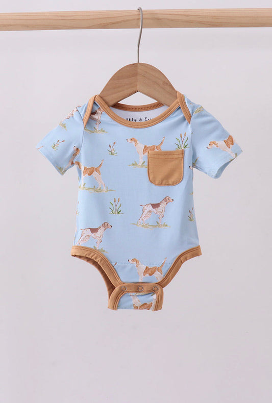 Blue Puppy Bamboo Romper