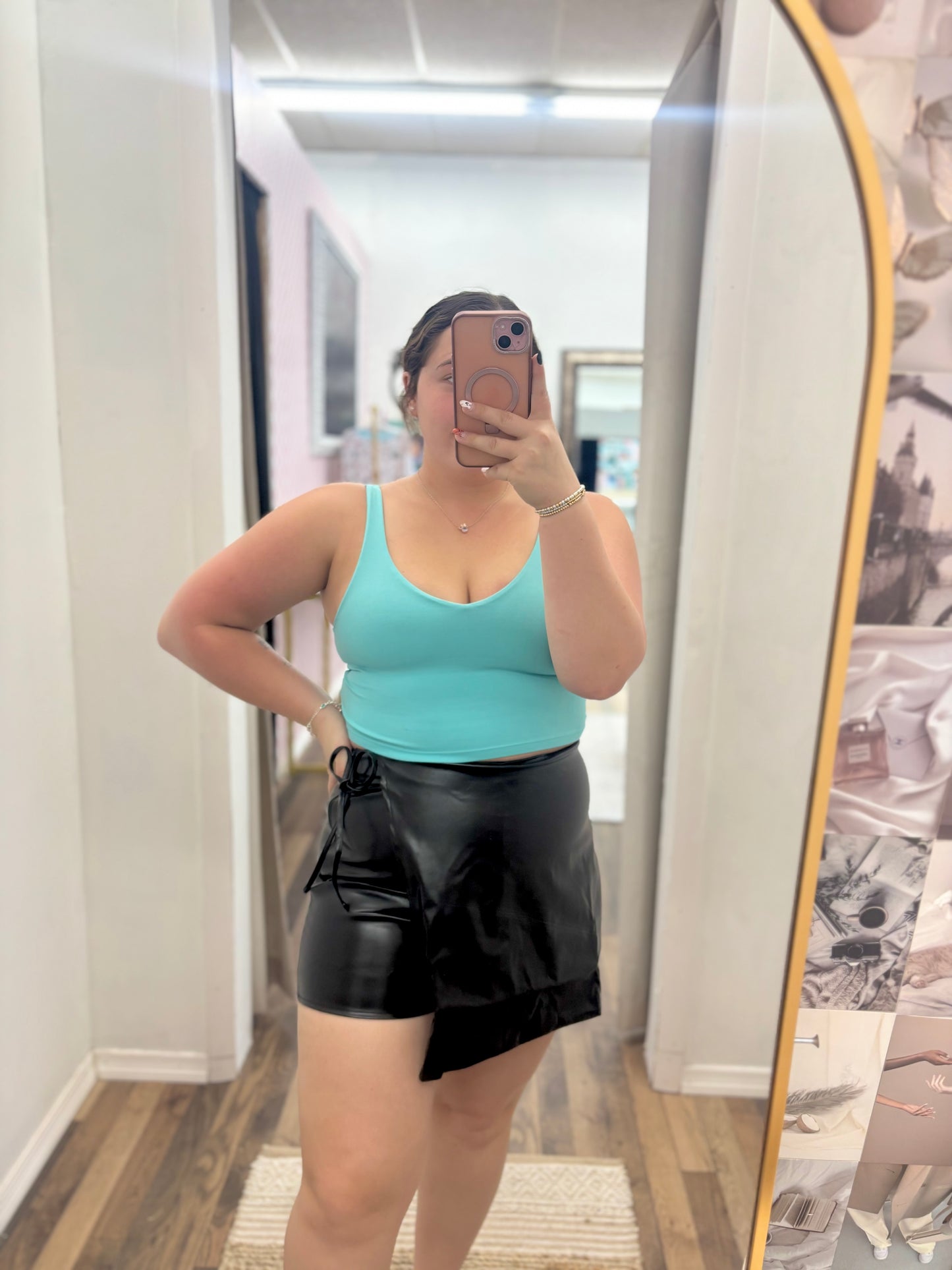 Black Leather Wrap Shorts Skirt