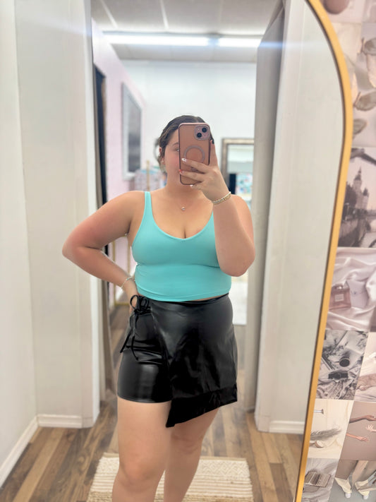 Black Leather Wrap Shorts Skirt
