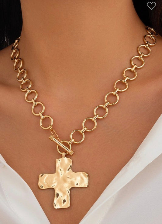 Hammered Gold Cross Necklace