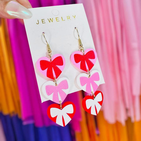 Triple Bow Heart Earrings